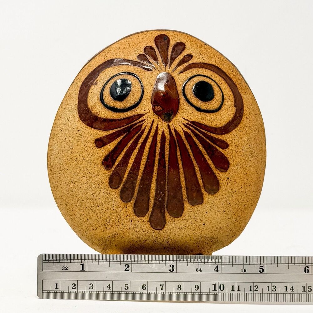 Vintage Tonala Pottery Owl Figurine Folk Art Mexico Signed Mexi.C.D. 6” - Picture 11 of 12